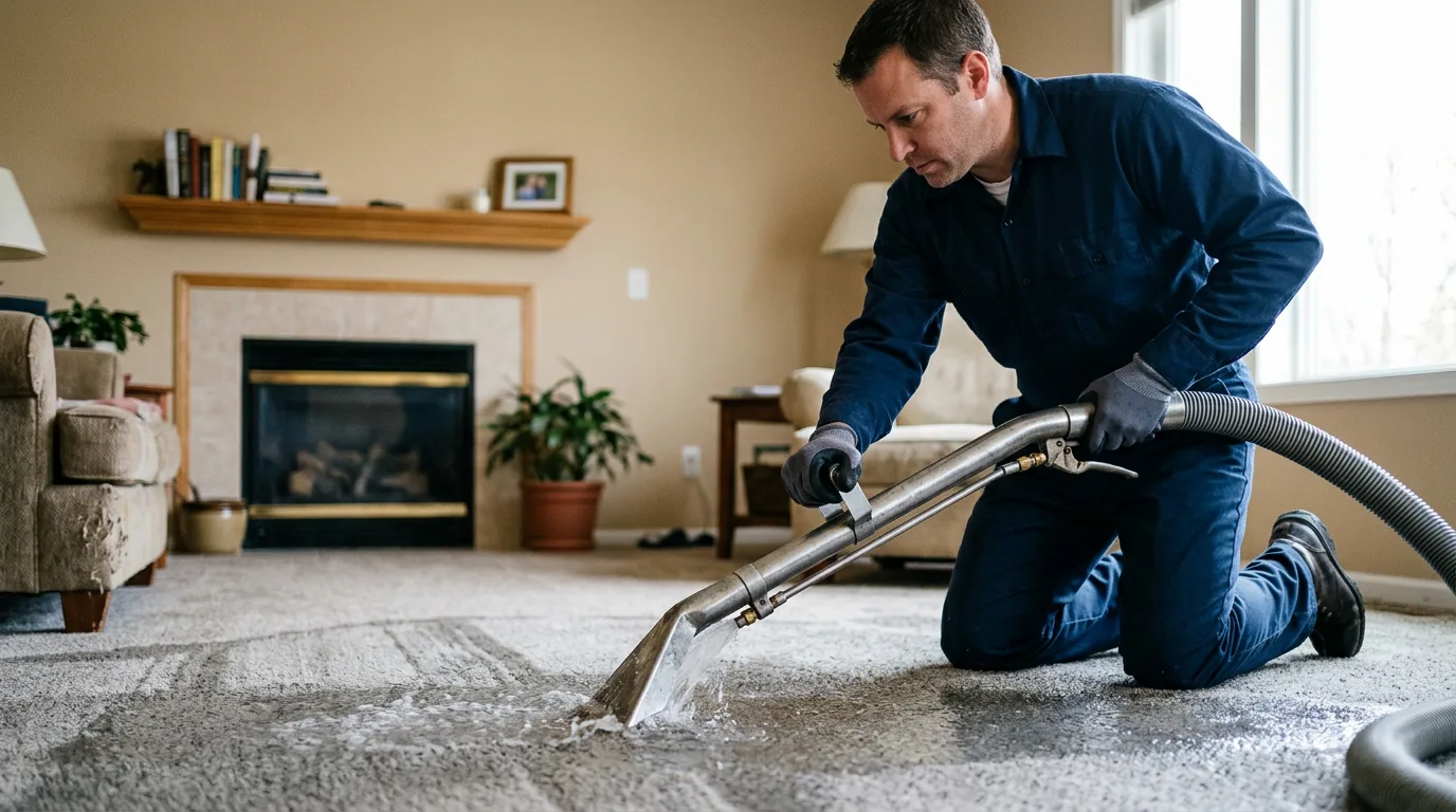Water damage restoration technician working near Windsor, MA